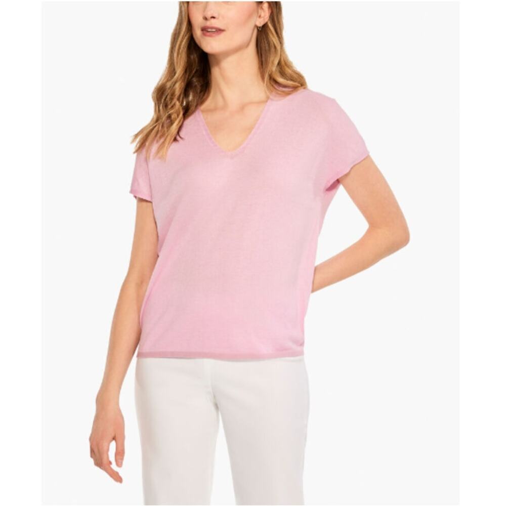 Nic+Zoe Women's Pink Hue Relaxed V-neck Sweater Tee Size XS
